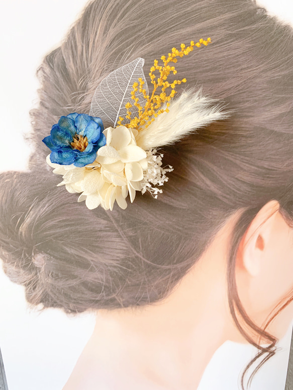 装いの時間 【 03 blue 】 ヘアアクセサリー プリザーブドフラワー ドライフラワー 成人式 謝恩会 結婚式 5枚目の画像