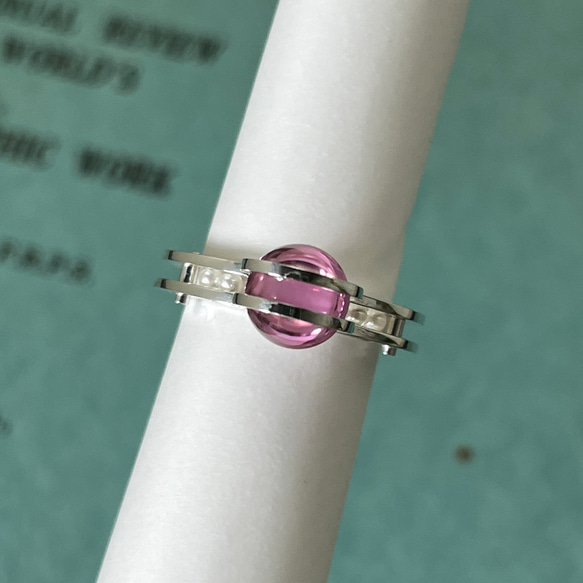 粉色藍寶石和滾珠戒指（訂單生產） 第4張的照片