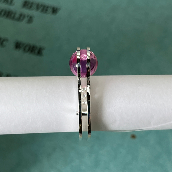 粉色藍寶石和滾珠戒指（訂單生產） 第3張的照片