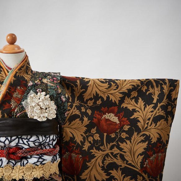 ウィリアムモリス　浴衣と麻の半幅帯と正絹の帯締めのセット　ルリハコベ ウィリアムモリス 浴衣と麻の半幅帯と正絹の帯締めのセット ルリハコベ