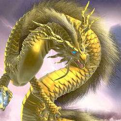 龍の絵「雷雲と金龍・明るめ」自作A4　竜の絵 2枚目の画像