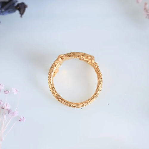 ヤモリが巻付くオープンリング （ゴールド）k18GP 【受注生産】 指輪