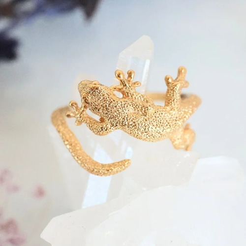 ヤモリが巻付くオープンリング （ゴールド）k18GP 【受注生産】 指輪