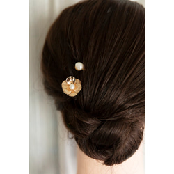 松枝　淡水パール　真鍮フラワー　飾りヘアピン５点セット　ヘアアクセサリー　髪飾り　ウェディング　結婚式 11枚目の画像