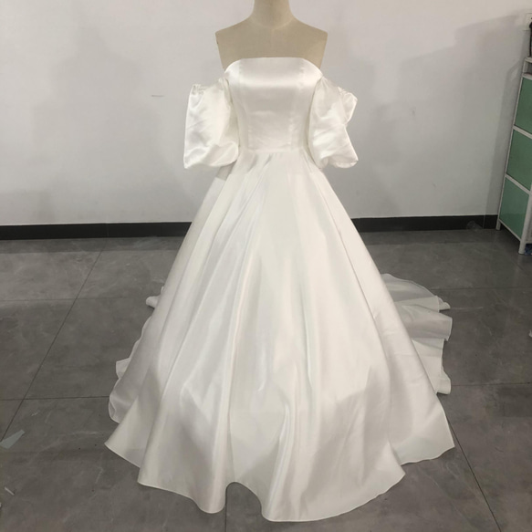 可愛い パーティードレス オフホワイト ベアトップ 取り外し袖 ベア  