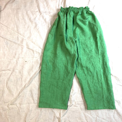 リネンのすこしゆったりもんぺ アップルグリーン ロングパンツ