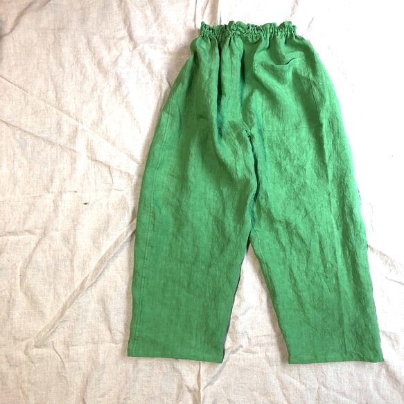 リネンのすこしゆったりもんぺ アップルグリーン ロングパンツ