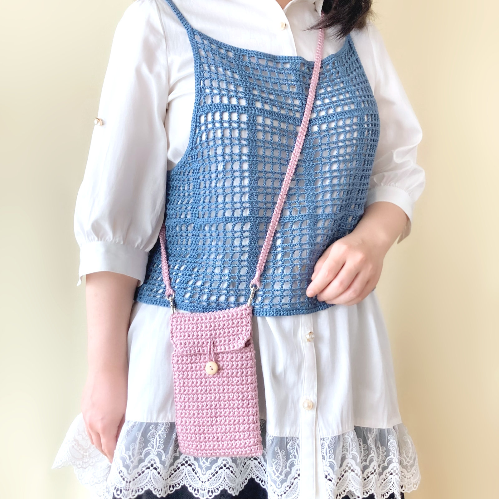 29色＊推し色で作るフタ付きスマホショルダー＊手編みニット＊送料無料 6,000円