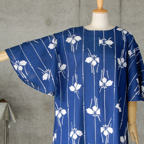 着物リメイク　綿絽　フレアー袖のチュニック/ フリーサイズ 5枚目の画像