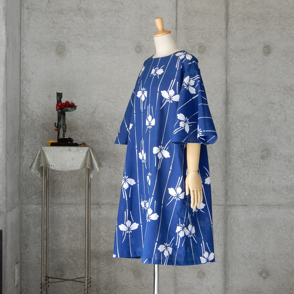 着物リメイク　綿絽　フレアー袖のチュニック/ フリーサイズ 1枚目の画像