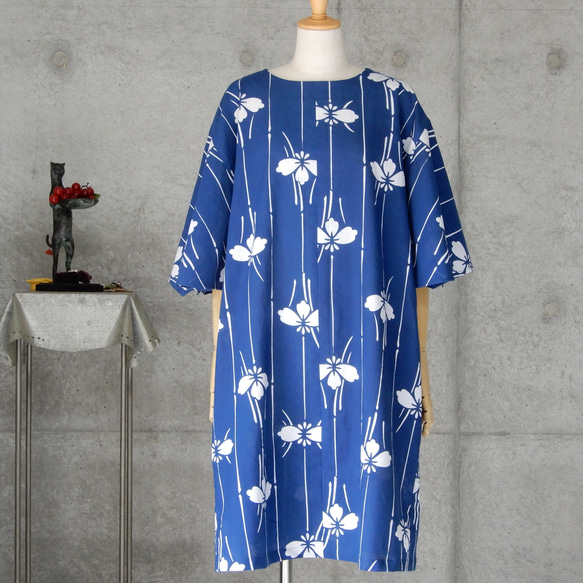 着物リメイク　綿絽　フレアー袖のチュニック/ フリーサイズ 3枚目の画像