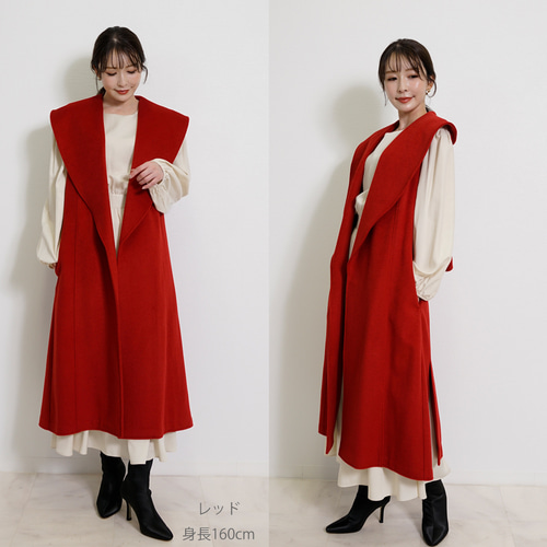 SALE】ウール混 ビッグカラー ロングジレ ベスト CH_hdmn 通販