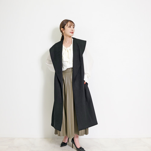 theoryluxeロングジレ　ノーカラーダブルブレストウール混38 SALE】ウール混 ビッグカラー ロングジレ ベスト CH_hdmn 通販