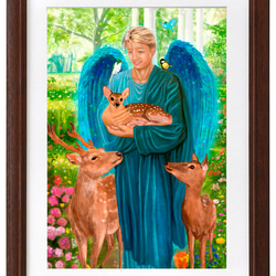 絵画 。壁掛け絵【夜光の蛍の火とピンクの花の海、緑のドレスを着た神秘的な少女】 絵画 。壁掛け絵【夜光の蛍の火とピンクの花の海、緑のドレスを着た