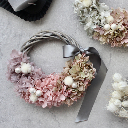 受注制作』優しいリース くすみピンク : ニュアンスカラー 大人可愛い  