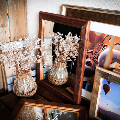 20×30cm ウッドフレーム ウォールミラー】小さめ 薄型 長方形 四角 鏡