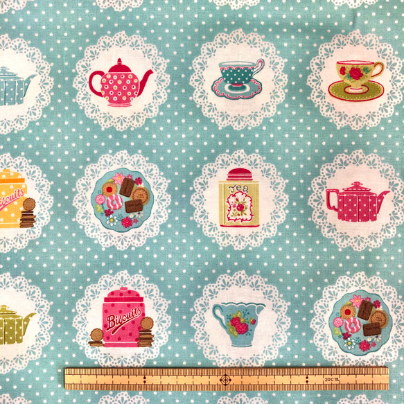 【ラスト1枚】60cmカット　USAコットン　makower uk　Tea Party doilies 6枚目の画像