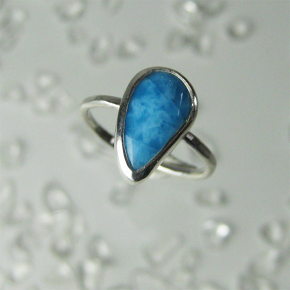 イルカのいる海　宝石質ラリマー　細身リング　5号【送料無料】バブル・ラリマー・リング05c