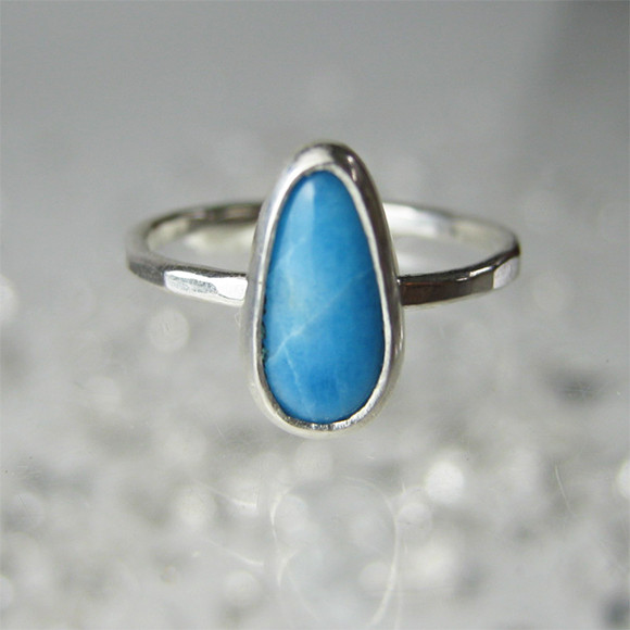 イルカのいる海　宝石質ラリマー　細身リング　6号【送料無料】バブル・ラリマー・リング06a