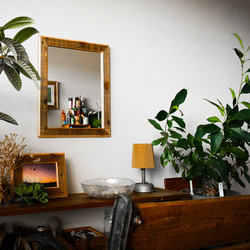 30×40cm ウッドフレーム ウォールミラー】長方形 四角 薄型 壁掛け