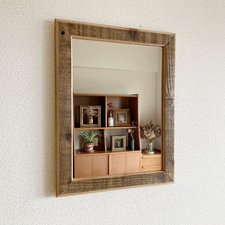 【30×40cm ウッドフレーム ウォールミラー】長方形　四角　薄型　壁掛けミラー　立てかけ　鏡台　ミラー　古材　木製 7枚目の画像