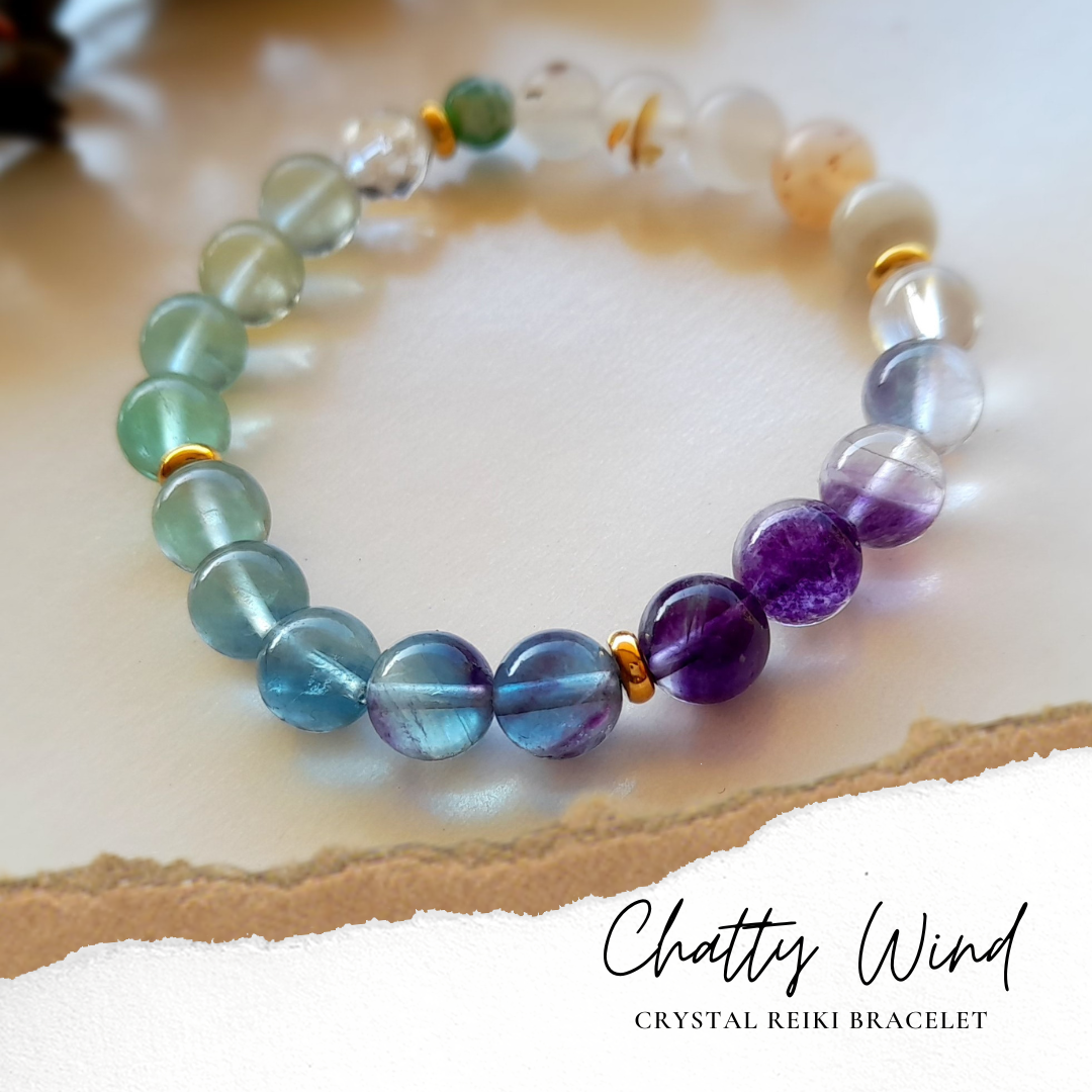 ★光のウォーターフォール★フローライト、モンタナアゲート他　天然石ブレスレット 1139