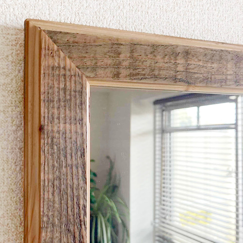 受注製作｜玄関ミラー30×85cm】アップサイクル 古材 壁掛けミラー 横長