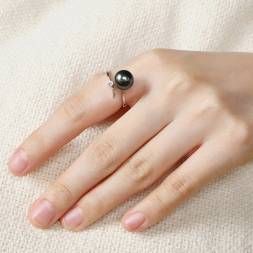 タヒチ黒蝶真珠 クールでビターなオープンリング【送料無料】冬の