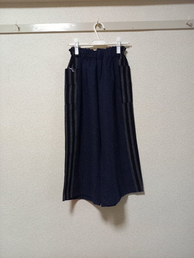 『綿絣のパンツ』◆パッチワーク◆シンプル◆サイドストライプ