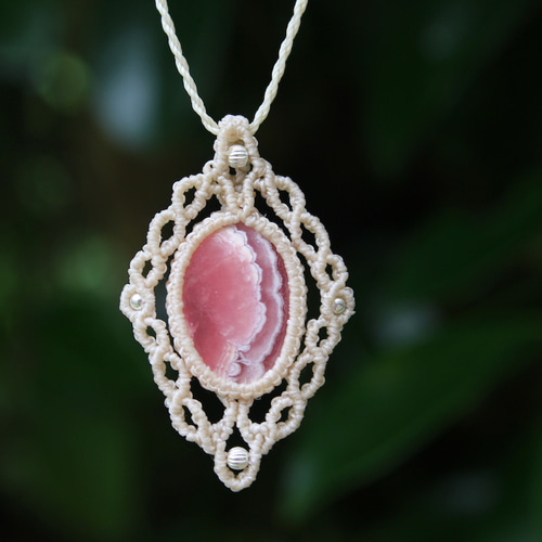 ロードクロサイト（インカローズ） 菱形 マイクロマクラメ ペンダント