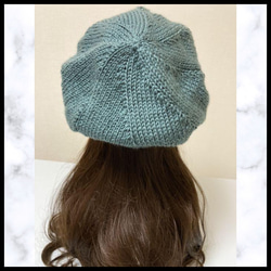ニット帽　グリーン　グレー　手編み　ベレー帽　男女兼用　1年中着用できる　帽子 4枚目の画像