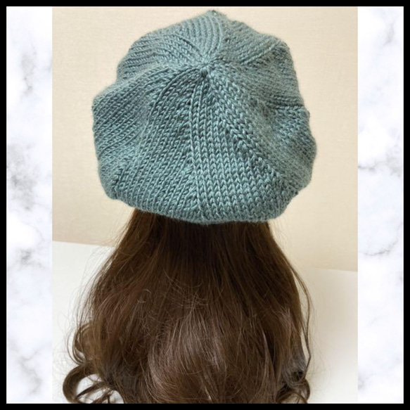 ニット帽　グリーン　グレー　手編み　ベレー帽　男女兼用　1年中着用できる　帽子 4枚目の画像