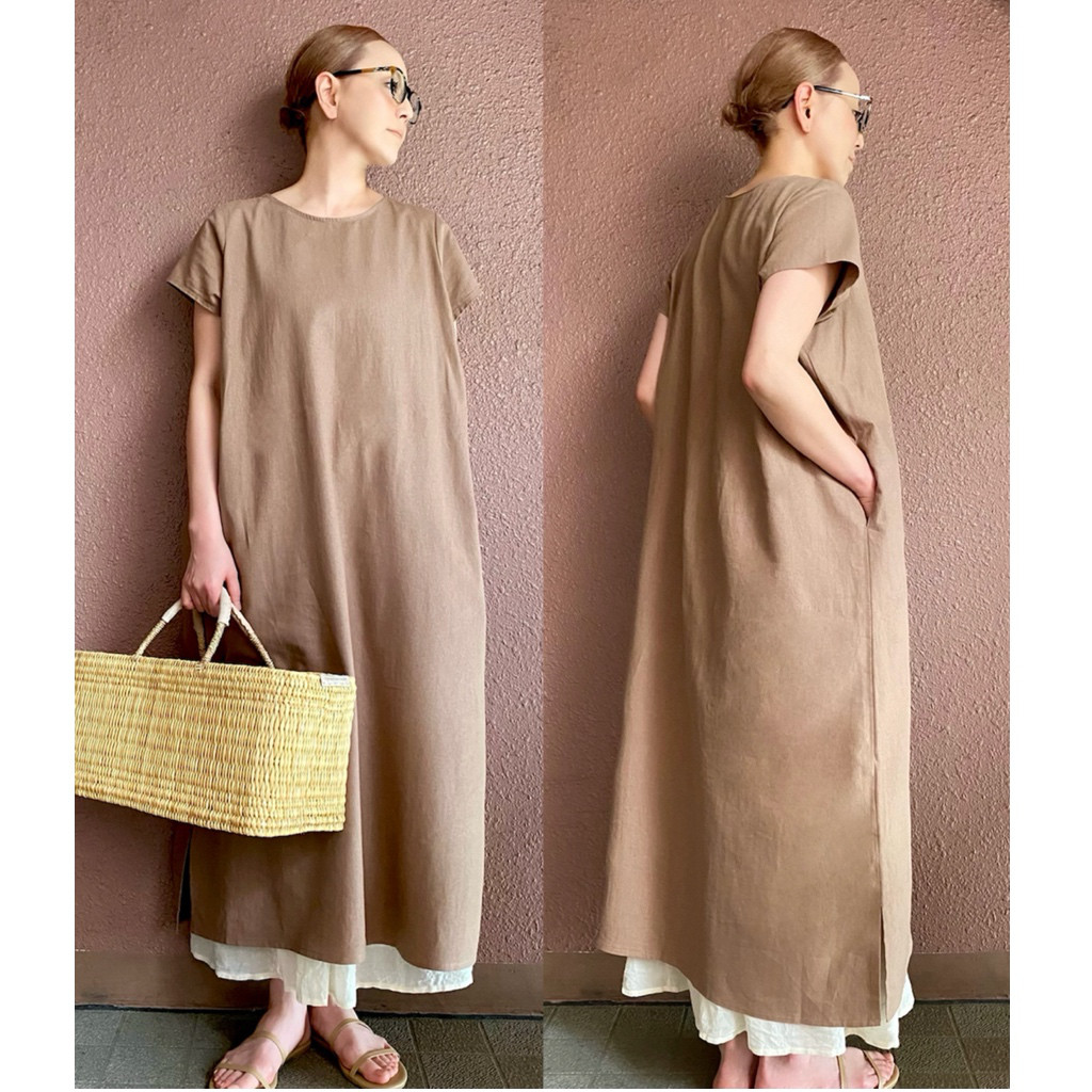 RATA❤️長さ＆デザインも選べる❤️ふんわり大人モカ❤️ざっくりコットンリネン❤️ゆったり細見えワンピース❤️