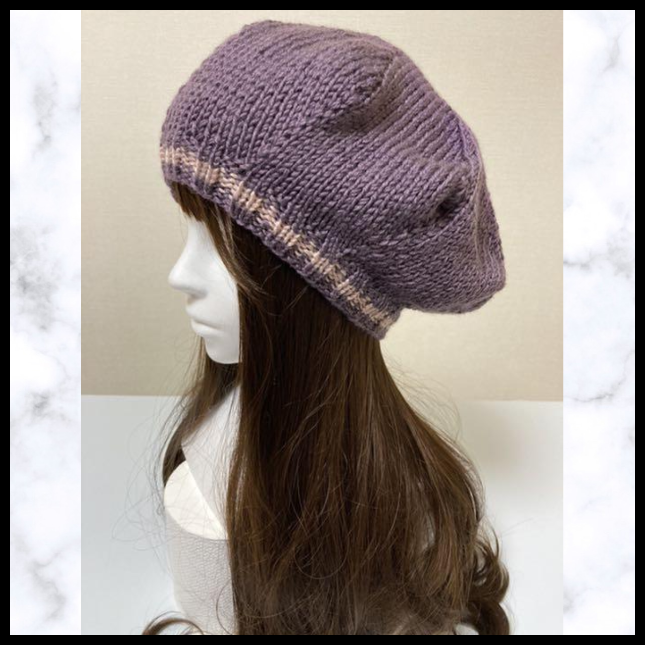 ニット帽　パープル　ピンク　手編み　男女兼用　ベレー帽　1年中着用できる　帽子