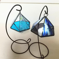 ステンドグラス＊卓上テラリウム/キャンドルホルダー（フラクチャーガラス×水色） 5枚目の画像