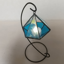 ステンドグラス＊卓上テラリウム/キャンドルホルダー（フラクチャーガラス×水色） 4枚目の画像