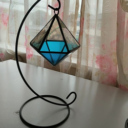 ステンドグラス＊卓上テラリウム/キャンドルホルダー（フラクチャーガラス×水色） 2枚目の画像