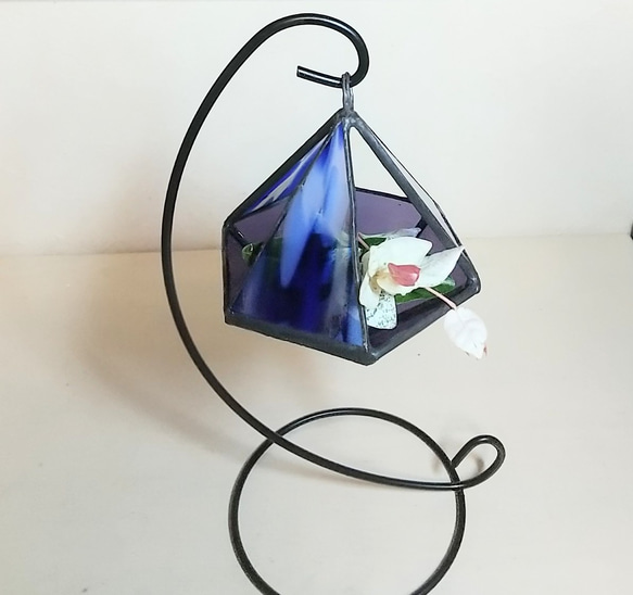 ステンドグラス＊卓上テラリウム/キャンドルホルダー（ブルー×紫） 4枚目の画像