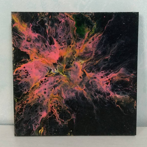 流動性アート フルイドアート 抽象画 アクリル画 箔押しラメ加工 J フルイドアート〉 原画 【一点物】 [17x19.5㎝] インテリア