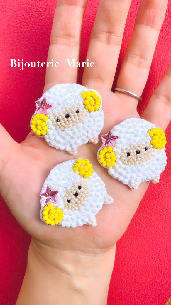 ビーズ刺繍　✳︎まんまる羊のブローチ✳︎ /ひつじ/ホワイト/動物/癒し/可愛い 5枚目の画像