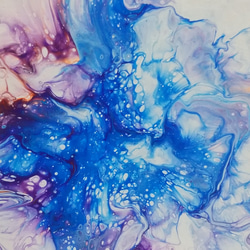 原画　青　紫　白　花　ポーリングアート　フルイドアート　抽象画　オリジナルアート　インテリア　NO.23 　アート　 2枚目の画像