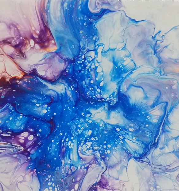 原画　青　紫　白　花　ポーリングアート　フルイドアート　抽象画　オリジナルアート　インテリア　NO.23 　アート　 2枚目の画像