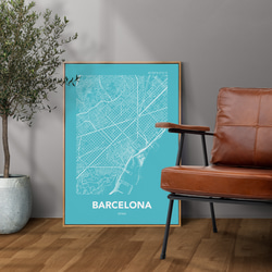 アートポスター MAP バルセロナ スペイン ブルー L判 ハガキ 2L判 A4 A3 B3 A2 B2 アート 1枚目の画像