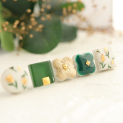 【初夏 人気】花柄ピアス 小ぶり 5粒セット｜夏カラー×美濃焼×ガラス×金箔｜リバティ調イヤリング対応可 3枚目の画像