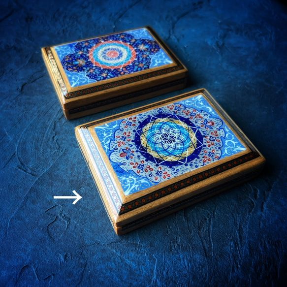 ペルシャの象嵌細工（寄木細工）薄型 小箱【ハータムカーリー069】 9枚目の画像