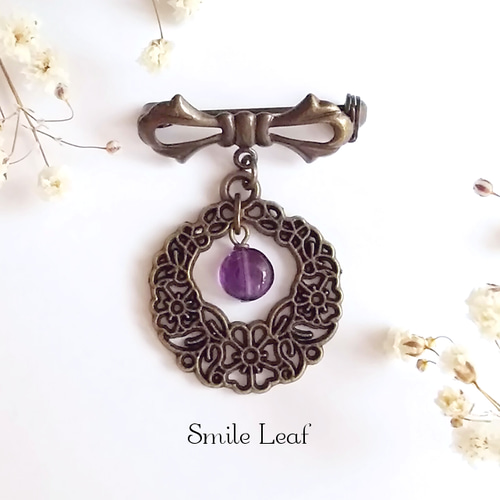 アメジストのアンティーク風ブローチ ブローチ irico 通販 14294801