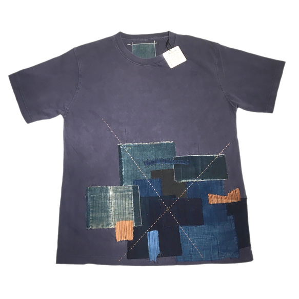 【SALE】ビンテージ藍染襤褸 パッチワーク Tシャツ Size1(M) 1枚目の画像