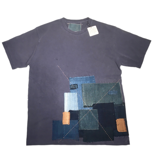 ビンテージ藍染襤褸 パッチワーク Tシャツ Size2(L) 1枚目の画像