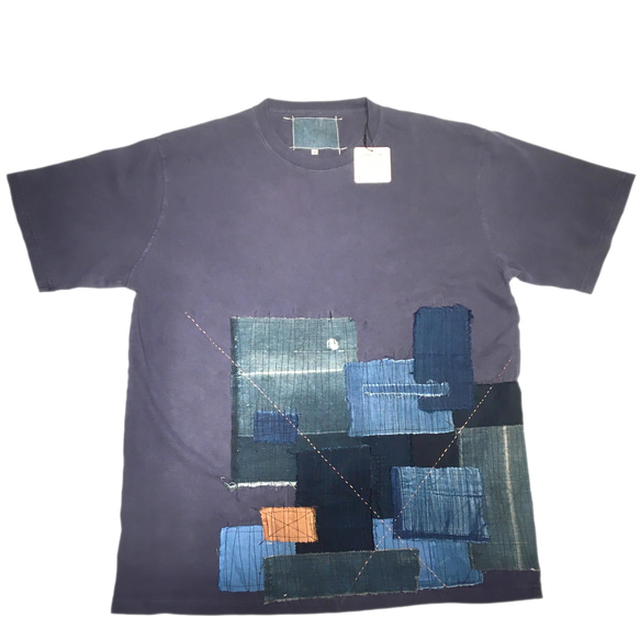 ビンテージ藍染襤褸 パッチワーク Tシャツ Size3(XL) 1枚目の画像