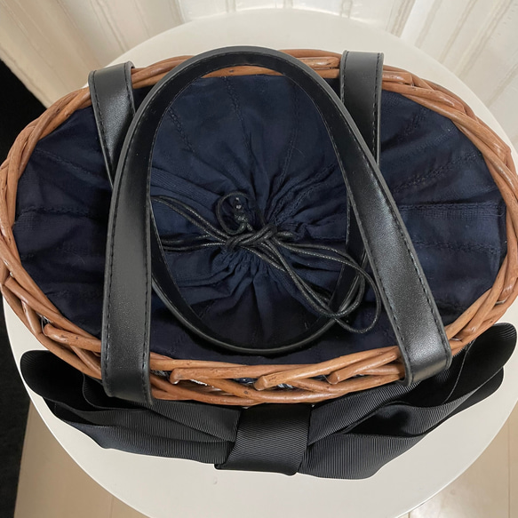 SNSでご購入頂きました「初夏の持ち物」布結びタイプ  合皮 ハンドル ヤナギ カゴバック　籠バッグ　かごバッグ 2枚目の画像